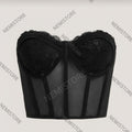 Corset negro de encaje floral y mesh