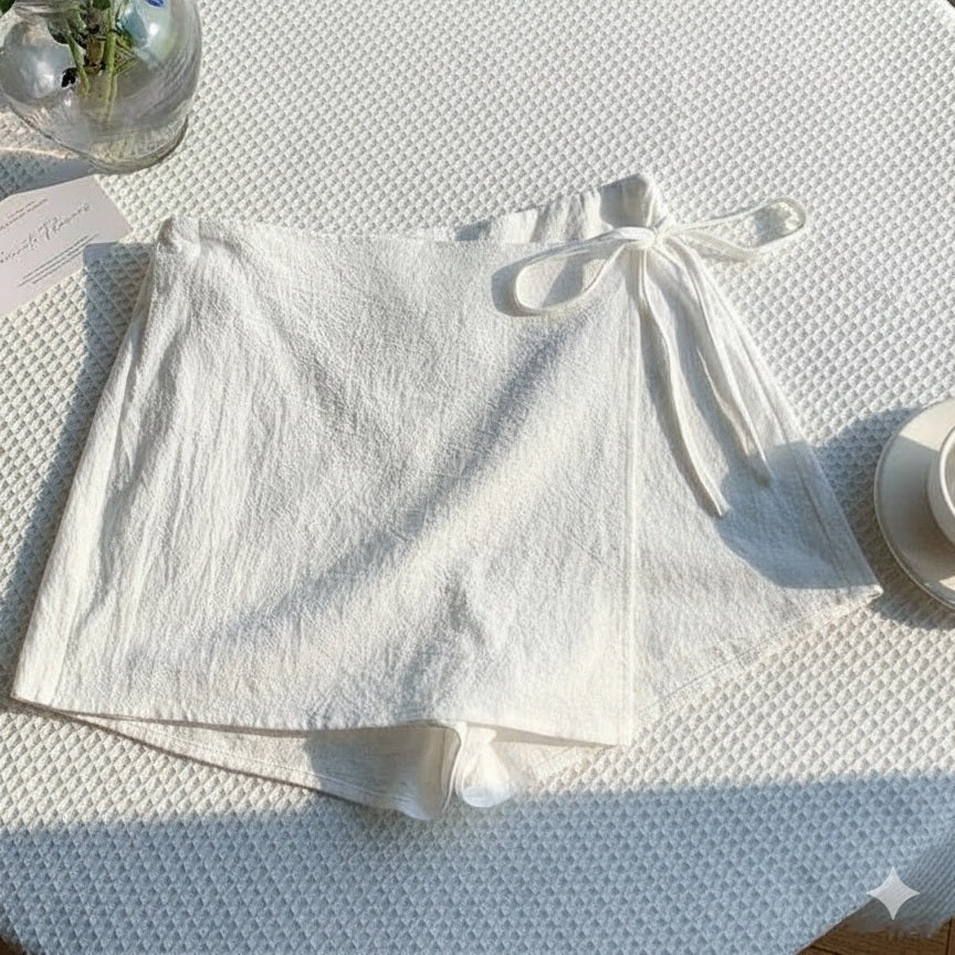 Skort blanca wrap de textura lino