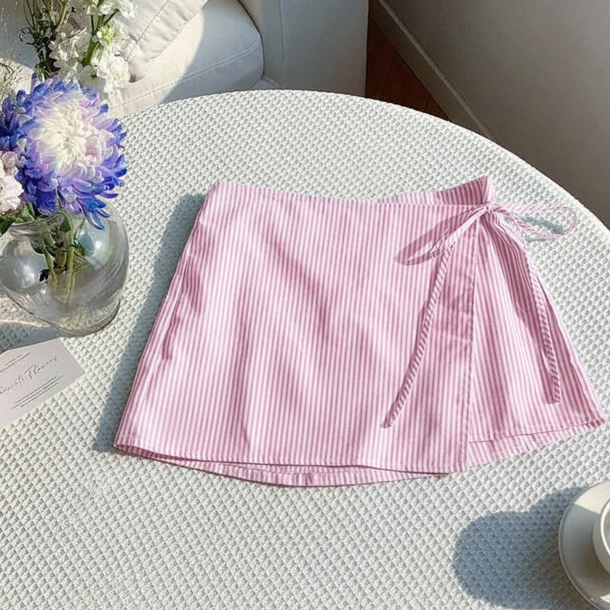 Skort wrap de rayas rosa y blanco