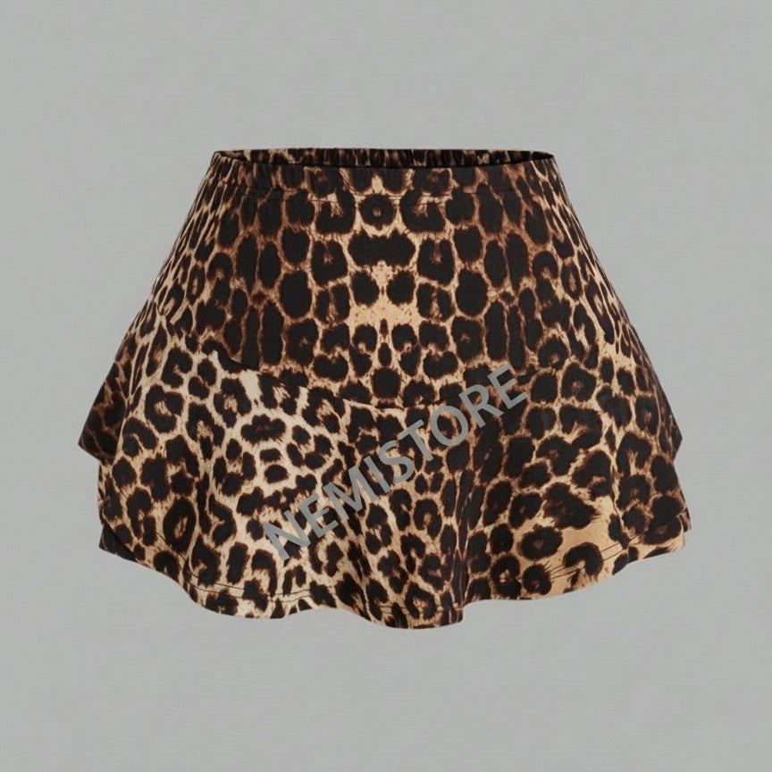 Minifalda acampanada con print de leopardo